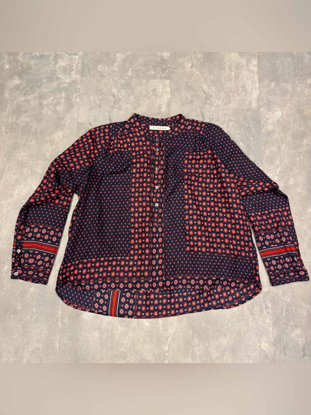 XIRENA Silk Cotton Printed Relaxed Long Sleeve Blouse Size Small